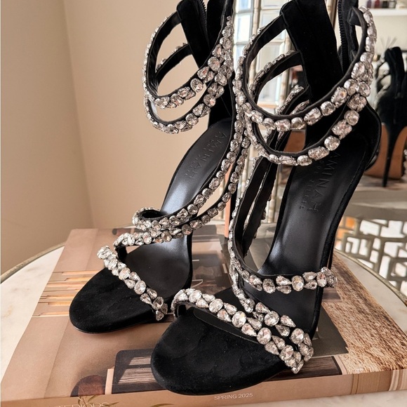 Aminah Abdul Jillil Shoes - Glamorous Black Rhinestone Strappy Heels